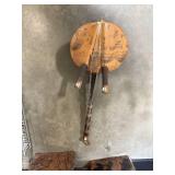 Vintage West African Kora, Metal Basket, Wooden Textile Printing Blocks Set