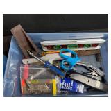 Assorted Hand Tool Lot with Saw, Ice Scraper, Pliers, Scissors, and Tool Box
