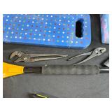 Assorted Hand Tool Lot with Saw, Ice Scraper, Pliers, Scissors, and Tool Box