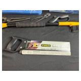 Assorted Hand Tool Lot with Saw, Ice Scraper, Pliers, Scissors, and Tool Box