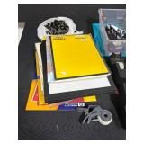 Office Supply Lot with Notebooks, Writing Instruments, Tape Dispensers, and Staples