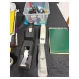 Office Supply Lot with Notebooks, Writing Instruments, Tape Dispensers, and Staples