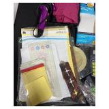 Mixed Office and Stationery Lot with Curling Iron and Storage Bin