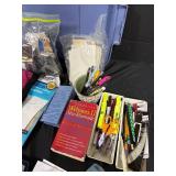 Mixed Office and Stationery Lot with Curling Iron and Storage Bin
