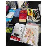 Mixed Office and Stationery Lot with Curling Iron and Storage Bin