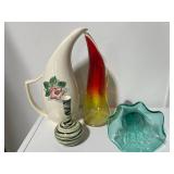 Red Wing Pottery Vase & Collection of 4 Vintage Art Glass and Pottery Vase