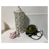 VTG Stained Glass Turtle Lamp, Kalico Pink Elephant, Metal Butterfly Lantern