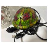 VTG Stained Glass Turtle Lamp, Kalico Pink Elephant, Metal Butterfly Lantern