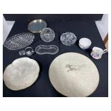Assorted Decorative Dishware and Crystal Bowls Including Lenox, Paragon, and Capiz Shell Tray