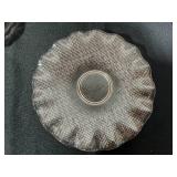 Collection of Vintage Pink Embroidered Towels and Depression Glass Dishes