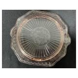 Collection of Vintage Pink Embroidered Towels and Depression Glass Dishes