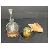 Collection of Nautical Decor Items - Mary Rose Glass Ship, Conch Shell, Sea Horse Embedment