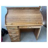VTG Oak Roll Top Desk with Drawers and Storage Compartments