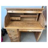 VTG Oak Roll Top Desk with Drawers and Storage Compartments