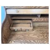 VTG Oak Roll Top Desk with Drawers and Storage Compartments