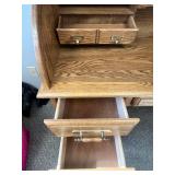 VTG Oak Roll Top Desk with Drawers and Storage Compartments