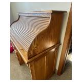 VTG Oak Roll Top Desk with Drawers and Storage Compartments