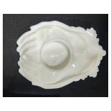 Vintage Entertaining Set with Glass Tray, Divided Serving Dish, Milk Glass Hand Dish, and Floral Napkins