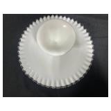 Vintage Home Decor Lot: Hobnail Milk Glass Pedestal Plate, Crystal Coasters, Salt and Pepper Shakers, Papel Match Holder