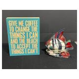 Stained Glass Fish Lamp & Primitives by Kathy Coffee Quote Sign Set