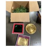 Holiday Decor Lot with Artificial Evergreen Garland, and Charger Plates