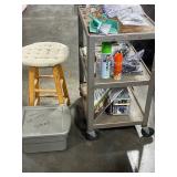 Utility Cart with Black & Decker Air Station Compressor/Inflator, Cleaning Supplies, Hardware, and Hand Tools Assortment