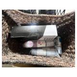 Assorted Office Ink Bottles, Storage Baskets, and Organizer Set