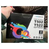 Assorted Office Ink Bottles, Storage Baskets, and Organizer Set