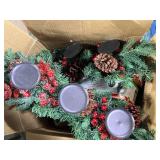 Holiday Decor Lot with 2 Mini Unlit Trees, Candle Holders, and Accents