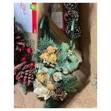 Holiday Decor Lot with 2 Mini Unlit Trees, Candle Holders, and Accents