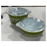 Decorative Home Lot: Crystal Vase, Pyrex Dishes, Wooden Jewelry Box, Amethyst Cluster on Stand, US Paperweight