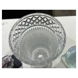 Decorative Home Lot: Crystal Vase, Pyrex Dishes, Wooden Jewelry Box, Amethyst Cluster on Stand, US Paperweight