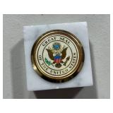 Decorative Home Lot: Crystal Vase, Pyrex Dishes, Wooden Jewelry Box, Amethyst Cluster on Stand, US Paperweight