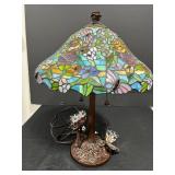 VTG Tiffany-Style Stained Glass Table Lamp with Butterfly Accents