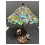 VTG Tiffany-Style Stained Glass Table Lamp with Butterfly Accents
