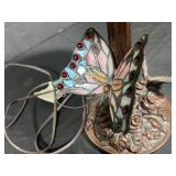 VTG Tiffany-Style Stained Glass Table Lamp with Butterfly Accents