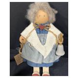 Lot of Handcrafted Wooden Signed Bowls, Lizzie High Folk Art Dolls, Framed Photo, and School Decor