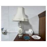 Antique Decorative Floral Lamp with Porcelain Aynsley Bone China Dish and Vase Collection