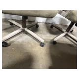 Pair of Olive Green Upholstered Swivel Office Chairs with Distressed White Trim