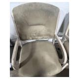 Pair of Olive Green Upholstered Swivel Office Chairs with Distressed White Trim
