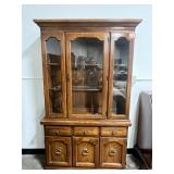 Vintage China Cabinet with Glass Doors, Light, and Drawer Storage