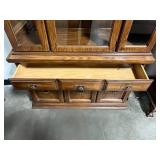 Vintage China Cabinet with Glass Doors, Light, and Drawer Storage