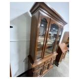 Vintage China Cabinet with Glass Doors, Light, and Drawer Storage