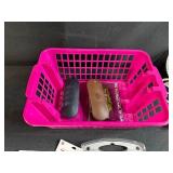 Household Hardware and Accessories Lot with Lock Sets, Bulbs, Fan, and Basket