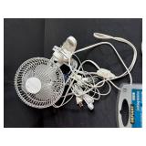 Household Hardware and Accessories Lot with Lock Sets, Bulbs, Fan, and Basket