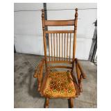 Vintage Wood Glider Rocking Chair with Ornate Upholstered Seat