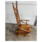 Vintage Wood Glider Rocking Chair with Ornate Upholstered Seat