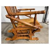 Vintage Wood Glider Rocking Chair with Ornate Upholstered Seat