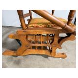 Vintage Wood Glider Rocking Chair with Ornate Upholstered Seat