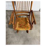 Vintage Wood Glider Rocking Chair with Ornate Upholstered Seat